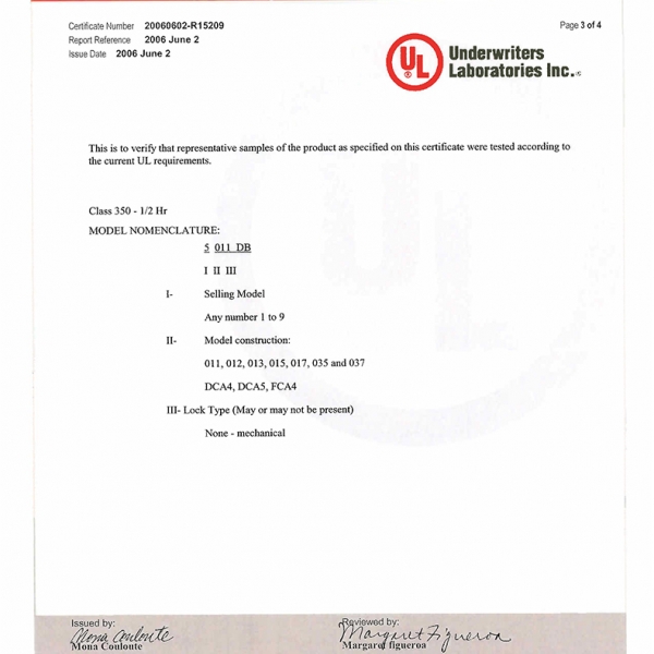 美國(guó)UL350級(jí)半小時(shí)認(rèn)證