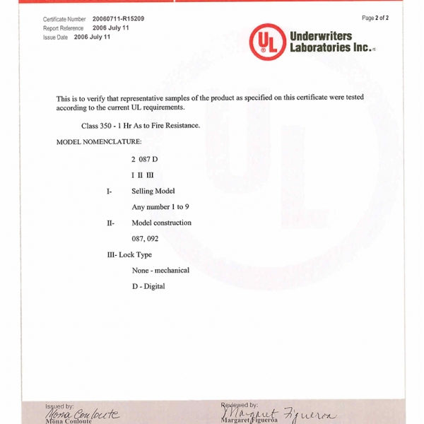 美國(guó)UL350級(jí)一小時(shí)認(rèn)證